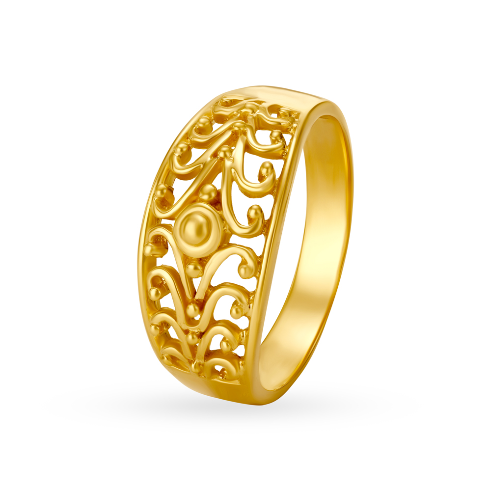 Buy Ornamented 22 Karat Yellow Gold Jaali Patterned Finger Ring at Best ...