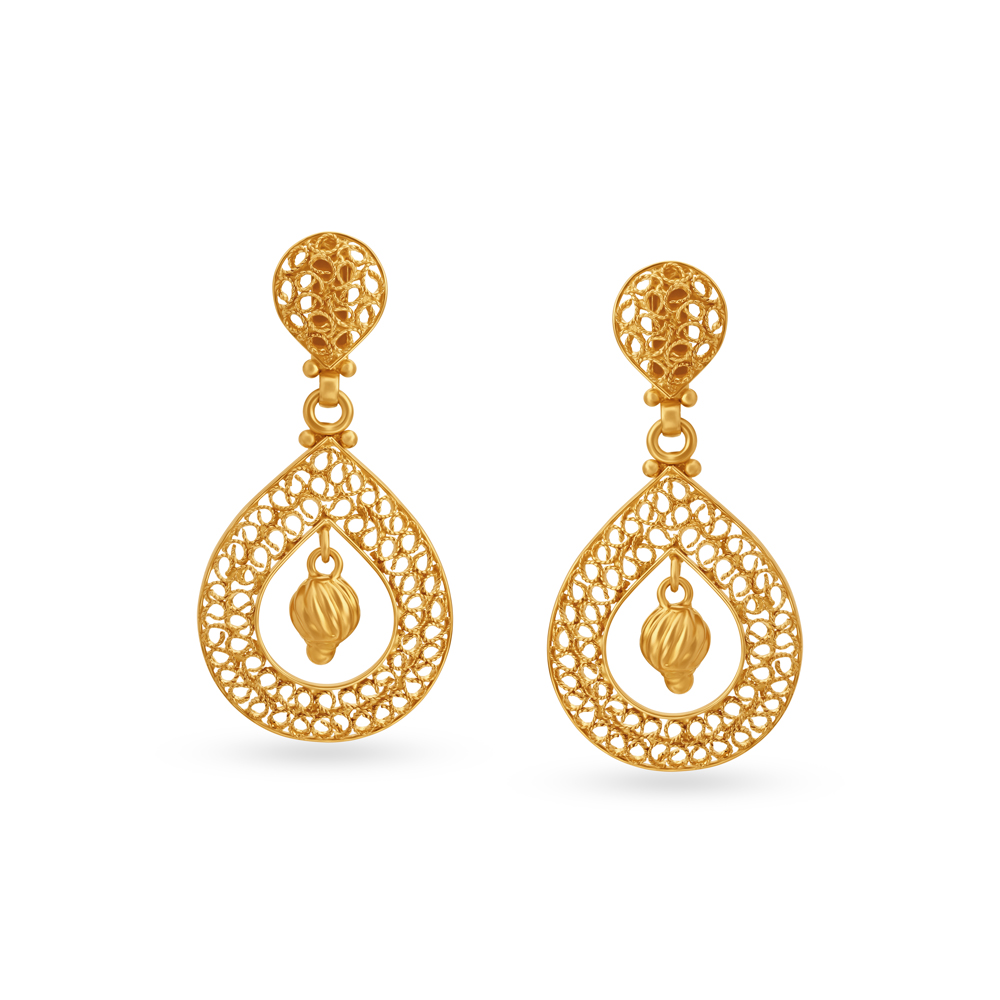 Buy Traditional Gold Jali Work Mesh Drop Earrings at Best Price ...