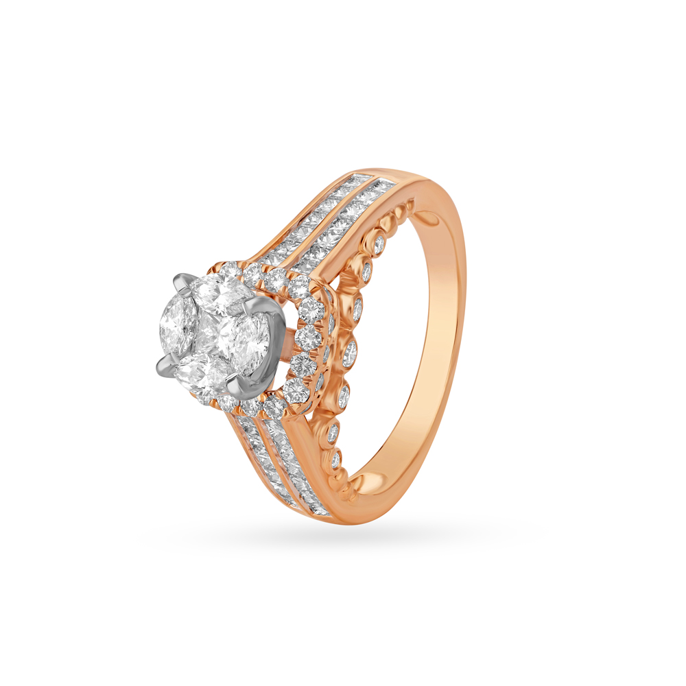 Buy Captivating 18 Karat Rose And White Gold And Diamond Floral Ring at ...