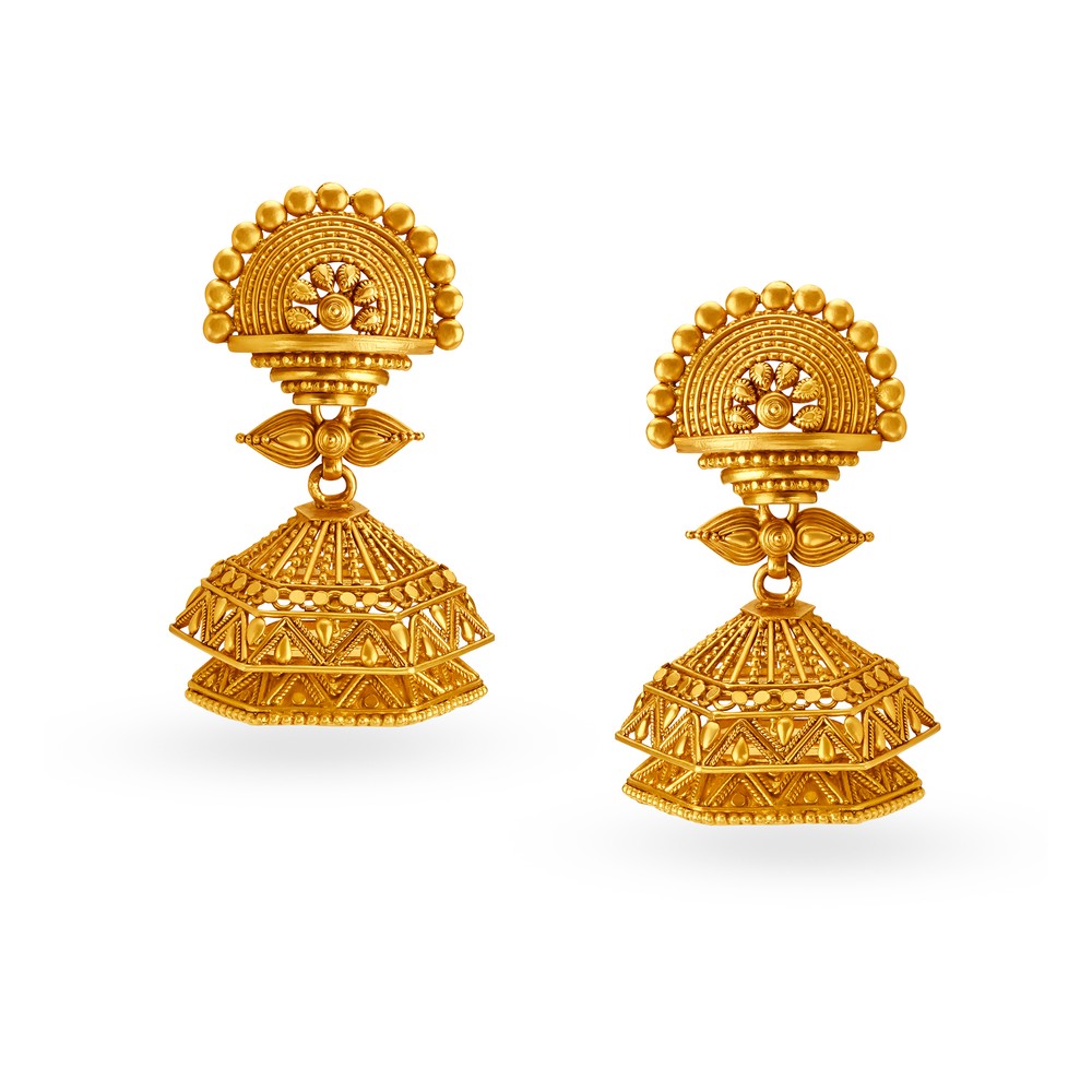 Buy Regal 22 Karat Yellow Gold Filigree Jhumkas at Best Price | Tanishq US