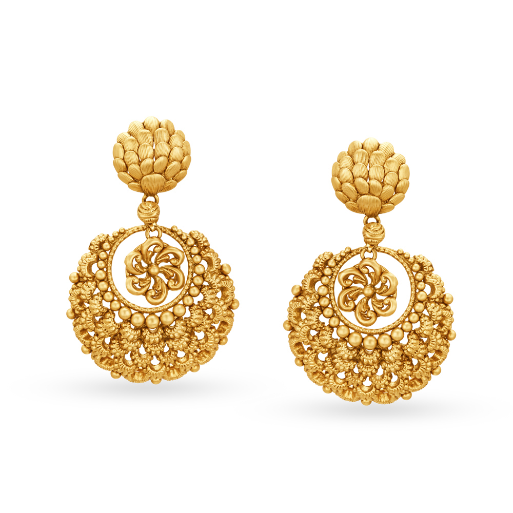 Buy Antique Gold Chand Bali Drop Earrings at Best Price | Tanishq US