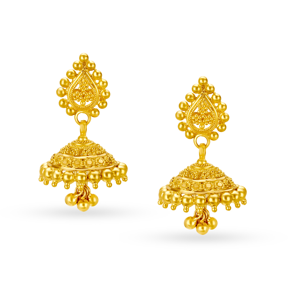 Buy Gold Jali Work Jhumka Earrings at Best Price | Tanishq US